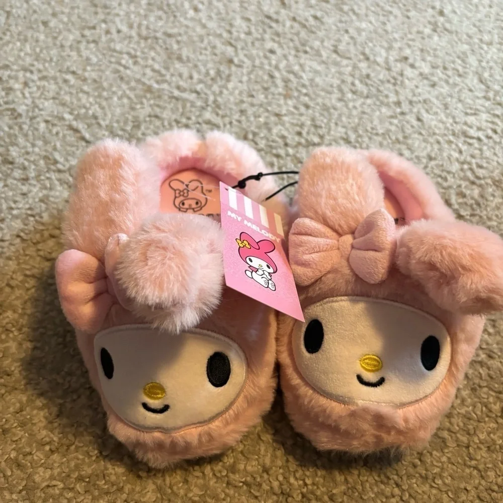 Hello Kitty My Melody Plush Slippers NEW 11/12 Pink Kids Girls